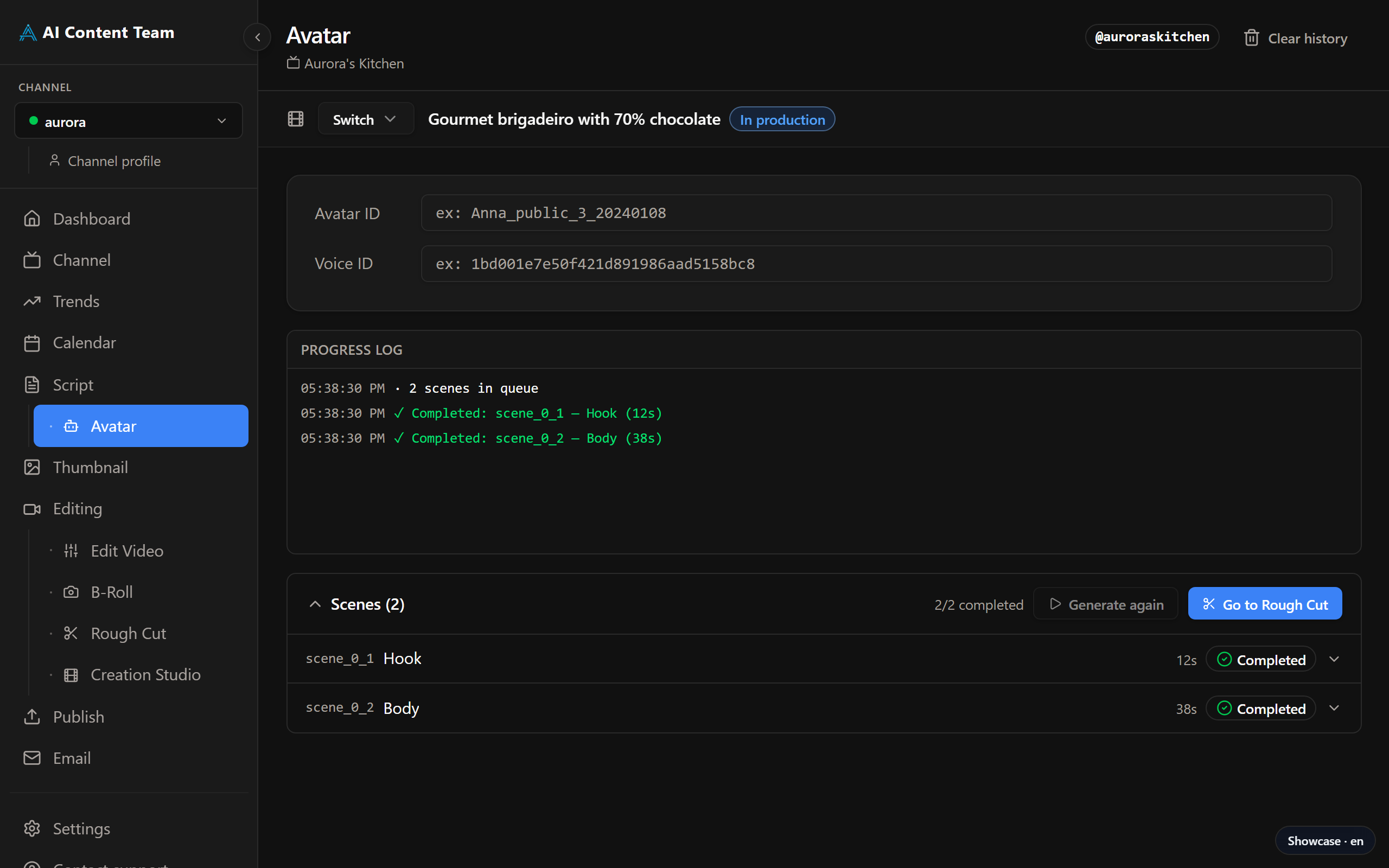 Avatar page — configuration and generation of the digital-avatar video