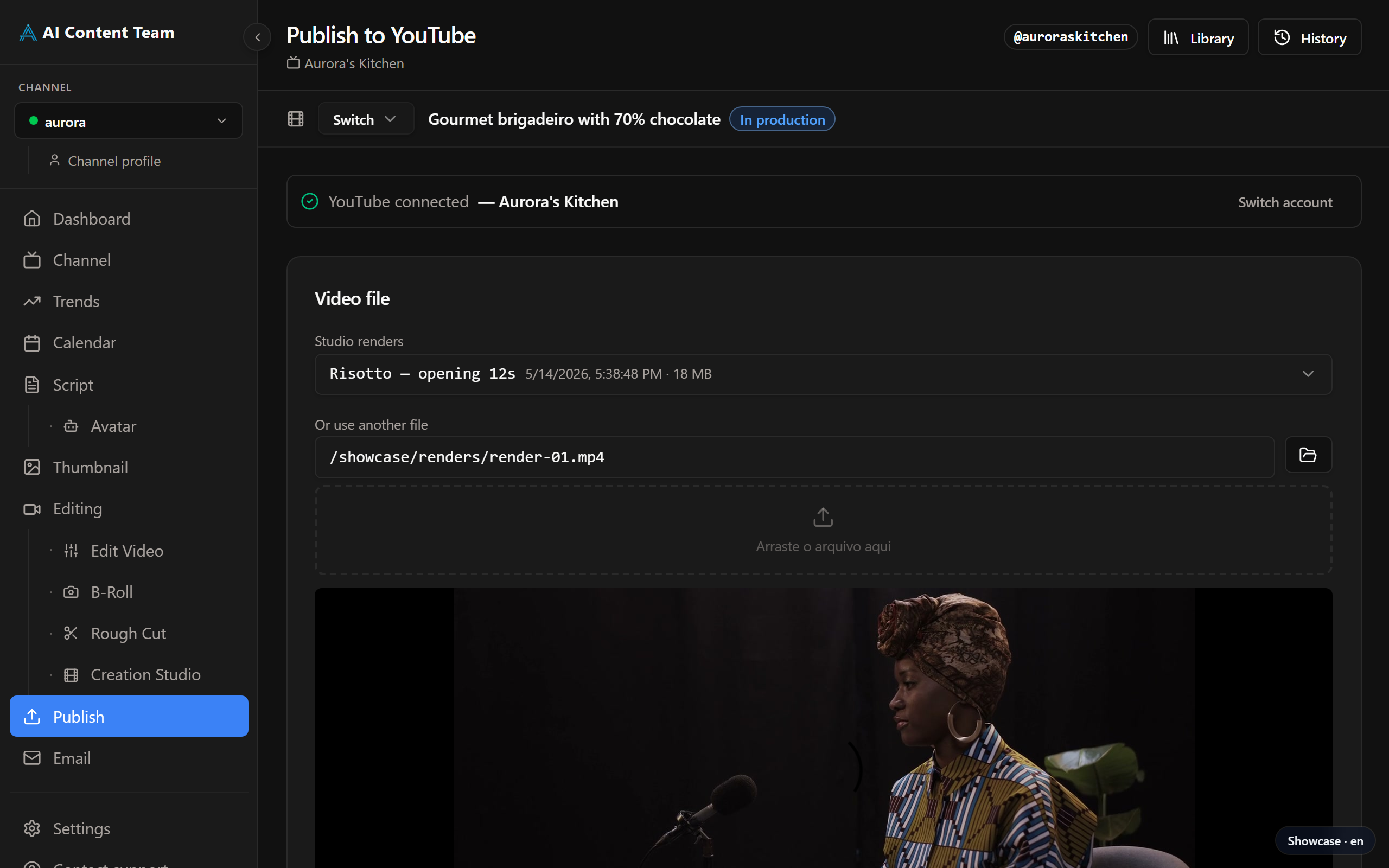 Publish page — metadata and scheduled YouTube upload