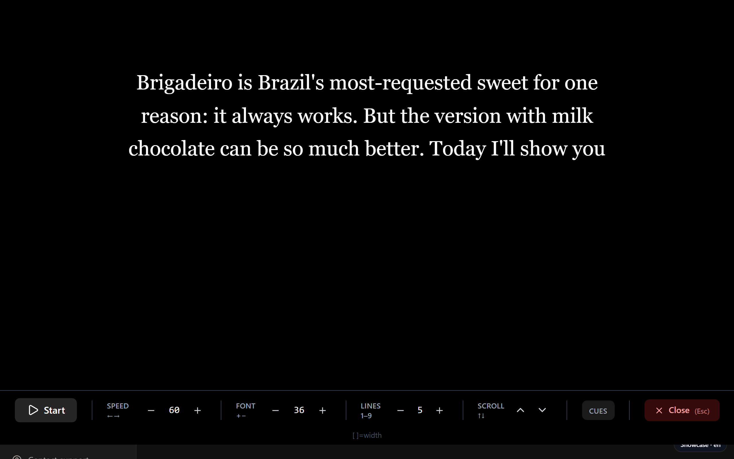 Teleprompter mode — text with auto-scroll for recording